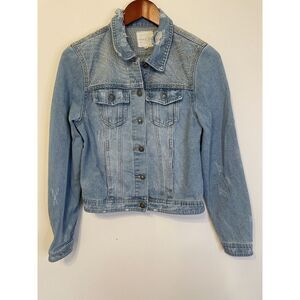 Copper Key Distressed Denim Button Down Ripped Jean‎ Jacket M Detail Shoulder